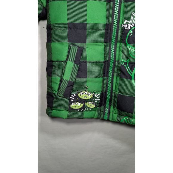 Disney Store Toy Story Hooded Puffer Jacket Boys 3T Green Black Plaid Buzz Woody - Picture 3 of 7